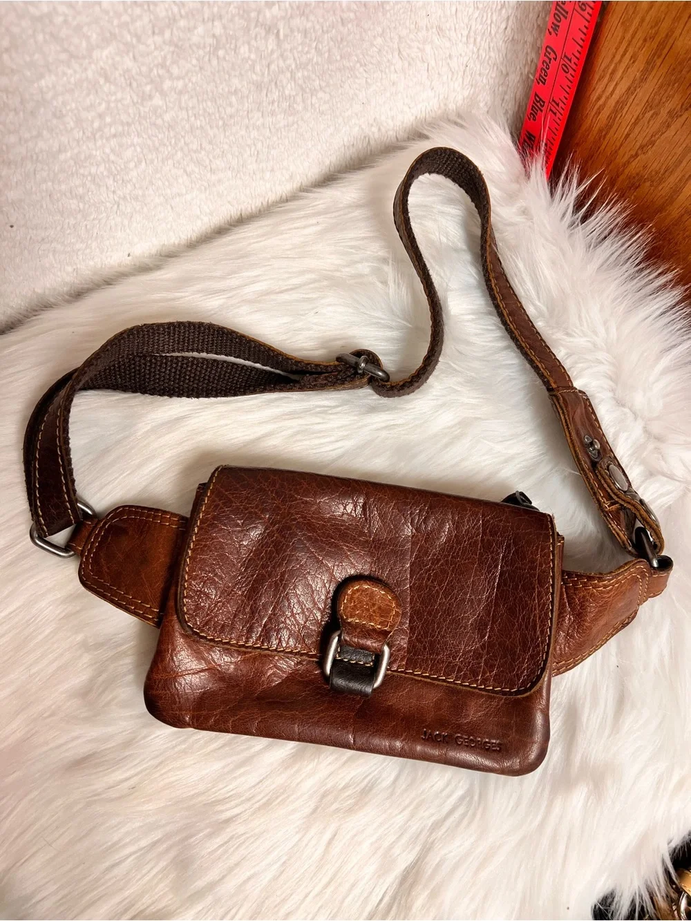 Jack Georges Genuine Leather Brown Crossbody/Belt Bag with Front Buckle